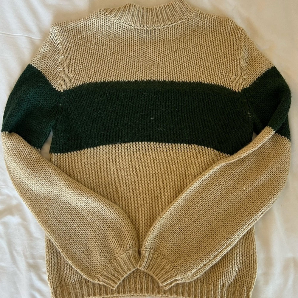Polagram Tan Sweater with Dark Green Chest Stripe